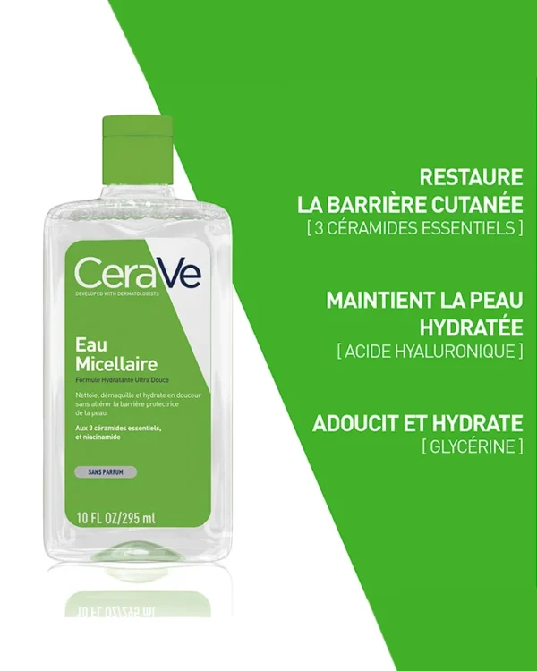 CERAVE Eau Micellaire Démaquillante Hydratante Peau Normale à Sèche 295ml – Image 3