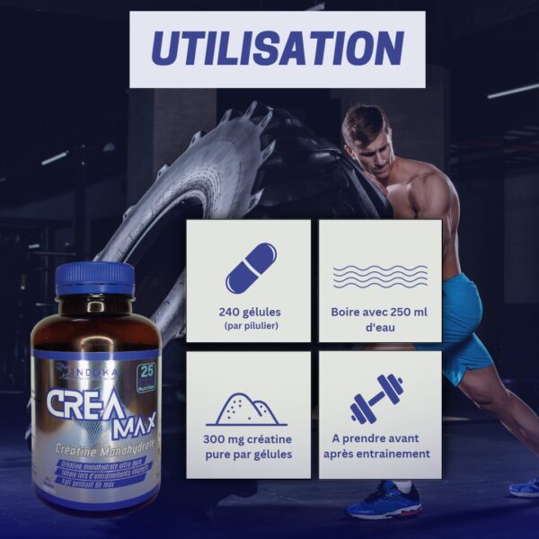 INDOKA CREA MAX Creatine Monohydrate 240 Gélules – Image 3