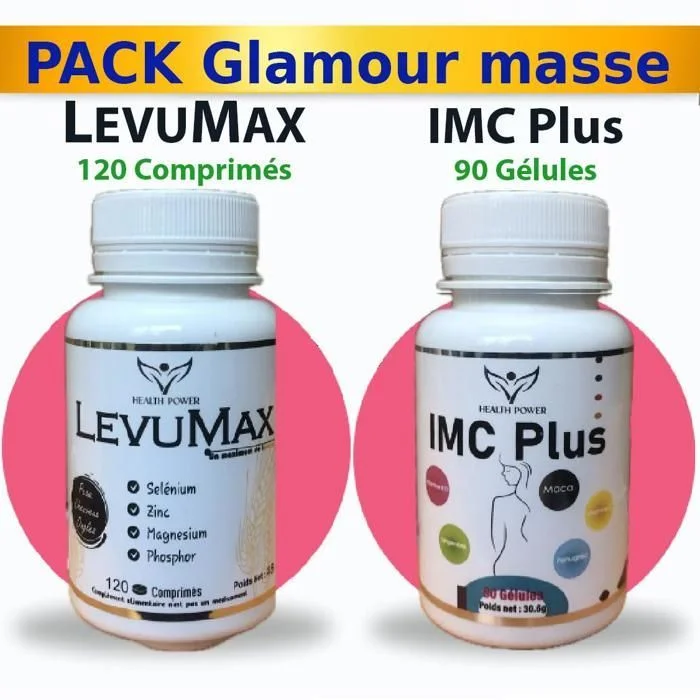 HEALTH POWER PACK Glamour masse IMC Plus 90 Gélules + LevuMax 120 Comprimés HEALTH POWER PACK Glamour masse IMC Plus 90 Gélules + LevuMax 120 Comprimés