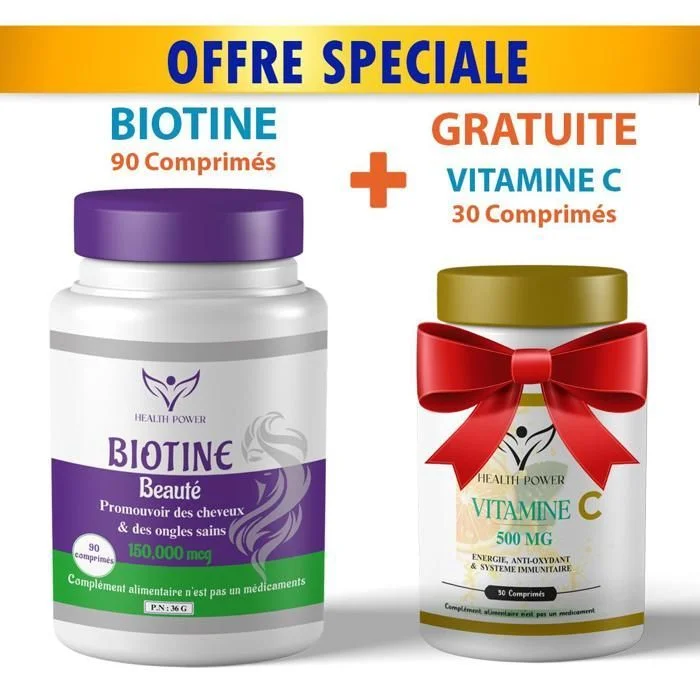 HEALTH POWER BIOTINE Beauté 90 Comprimés + Vitamine C 30 Comprimés OFFERT HEALTH POWER BIOTINE Beauté 90 Comprimés + Vitamine C 30 Comprimés OFFERT
