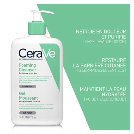 CERAVE GEL MOUSSANT PEAUX NORMALES À GRASSES 473ml CERAVE GEL MOUSSANT PEAUX NORMALES À GRASSES 473ml – Image 2
