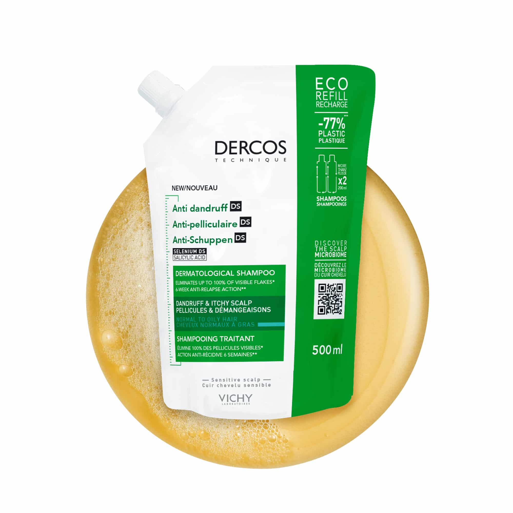 VICHY DERCOS ECO-RECHARGE SHAMPOOING ANTIPELLICULAIRE CHEVEUX NORMAUX À GRAS 390ml VICHY DERCOS ECO-RECHARGE SHAMPOOING ANTIPELLICULAIRE CHEVEUX NORMAUX À GRAS 390ml – Image 2