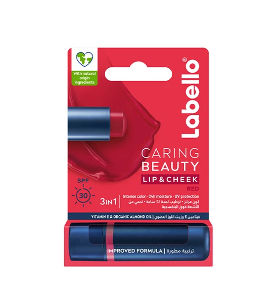 Labello Caring Beauty Lip and Cheek SPF 30 Red 4.8g – Baume Teinté Hydratant Lèvres et Joues.